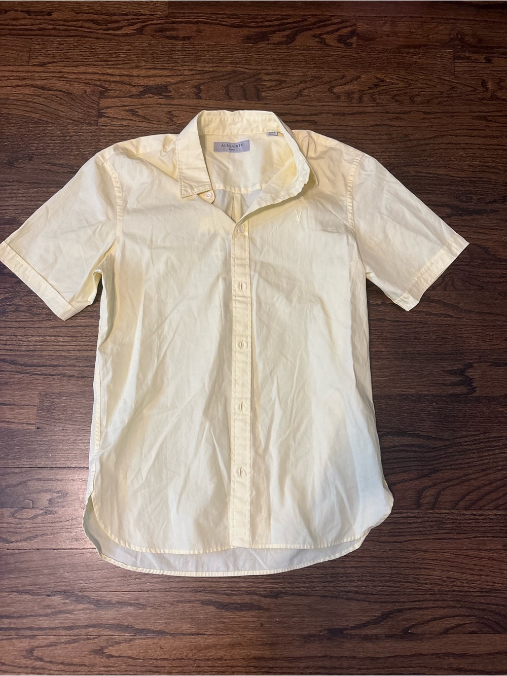 All Saints Butter Yellow Rivera Cotton Short Sleeve Button Down Size Small